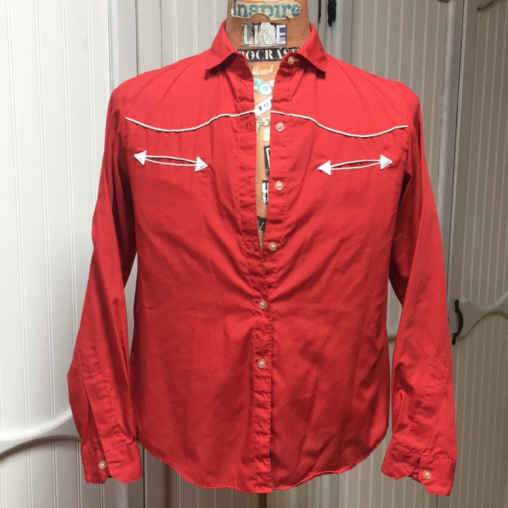 1960 Vintage Red Western-Style Button Down Shirt